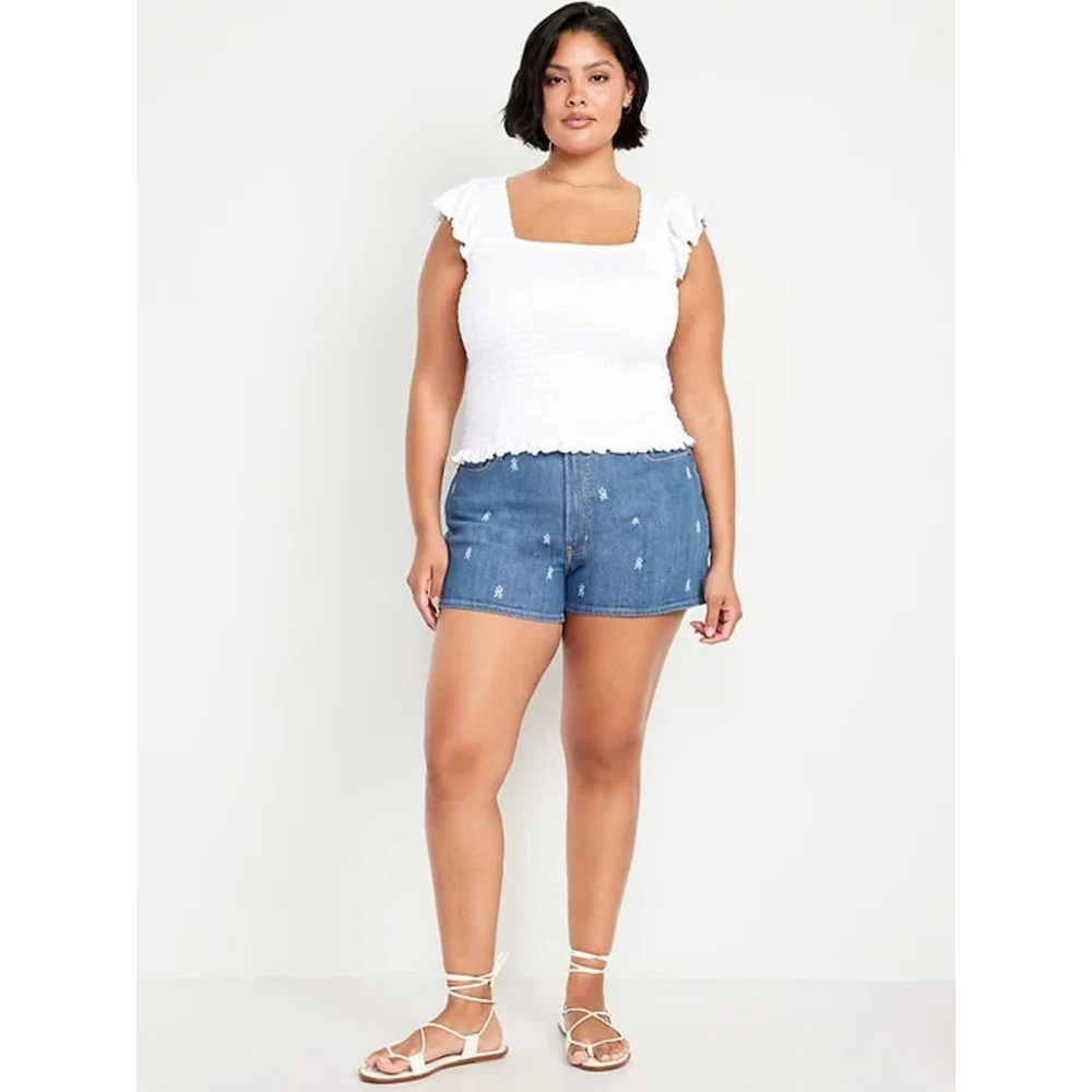 Old Navy High-Waisted OG Jean Shorts 3-inch inseam in Blue Floral Print Size 18 - Picture 2 of 8